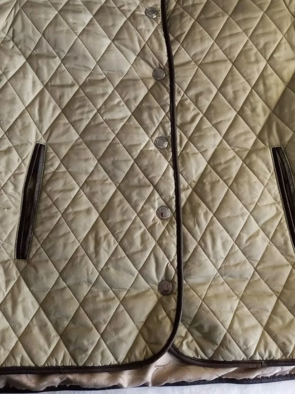 Coach Quilted Beige Puffer Jacket with Dark Brown Trim - Picture 6 of 15